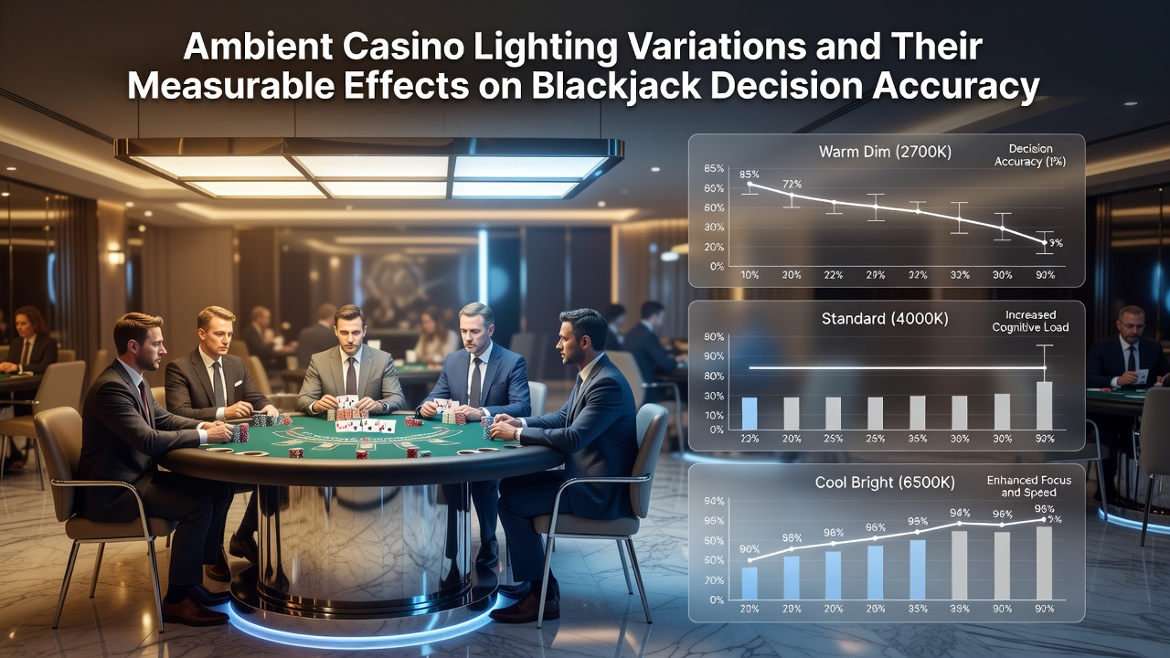 Vergleich von Lichtmessungen an Blackjack-Tischen mit Diagrammen zu Lux-Werten und Entscheidungsfehlern in unterschiedlichen Venues