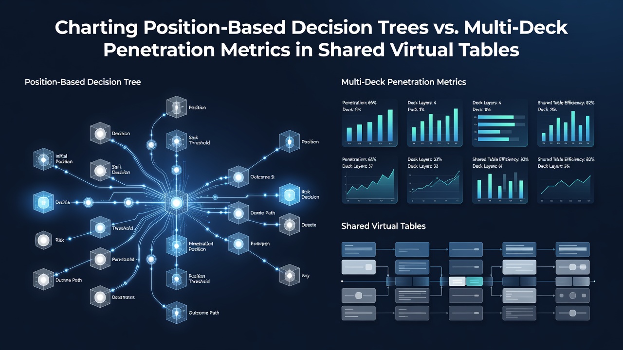 Diagramm zu positionsbasierten Entscheidungsbäumen und Penetrationsmetriken in virtuellen Blackjack-Tischen