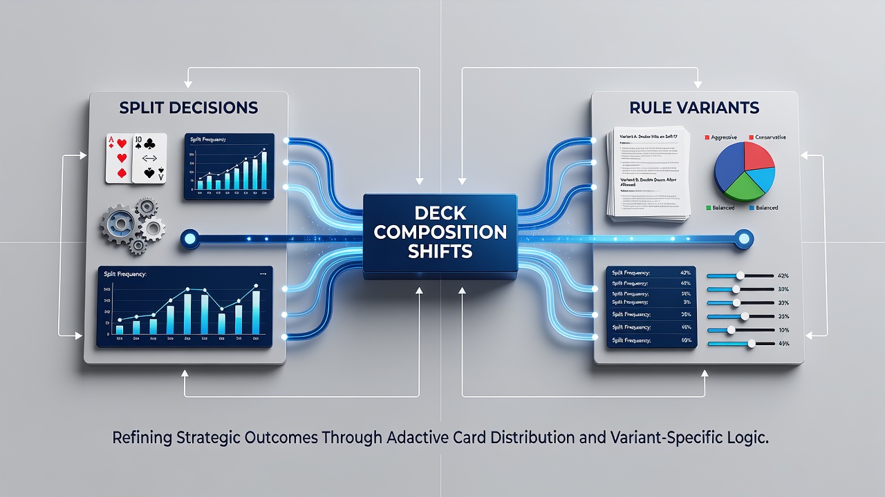 Grafische Darstellung von Split-Entscheidungen und Deck-Penetration in Live- und Online-Blackjack